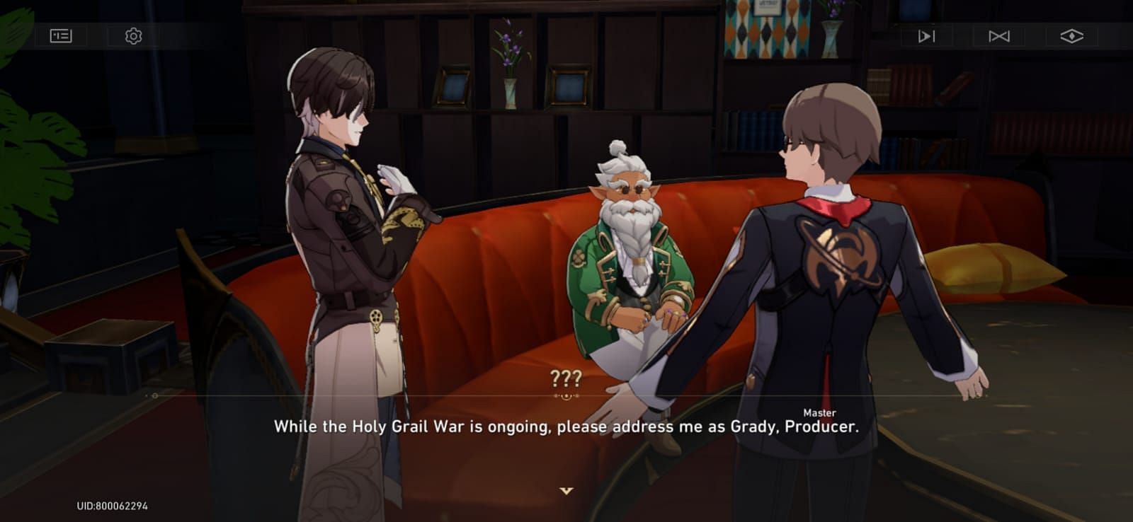 Mr. Reca going by the name of Grady and acting as Skott's Servant (Image via HoYoverse)